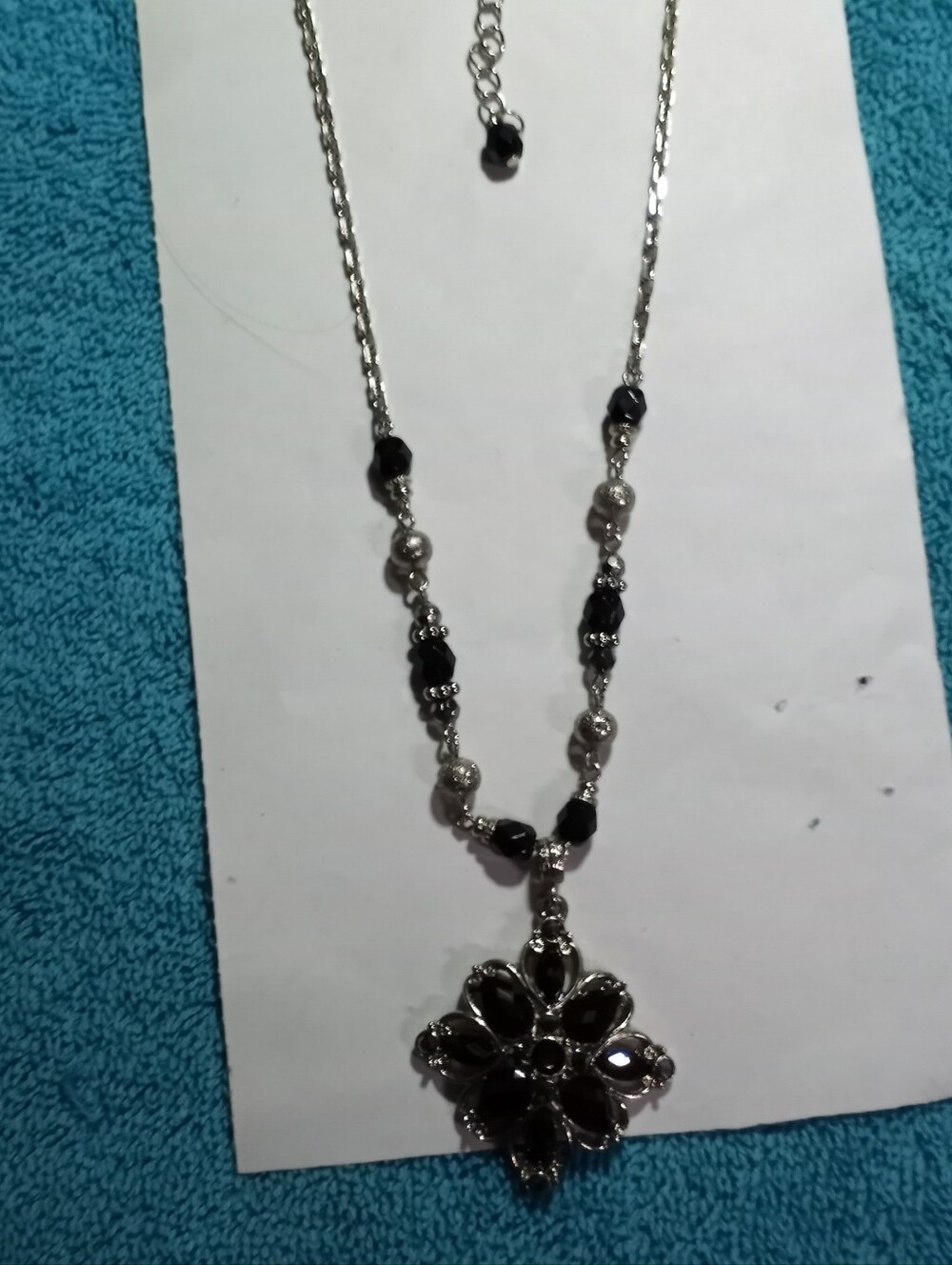 Black Floral Crystal Pendant Necklace for Women